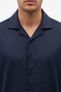 Wam Denim Lorven Navy Shirt – spread collar and navy button close-up