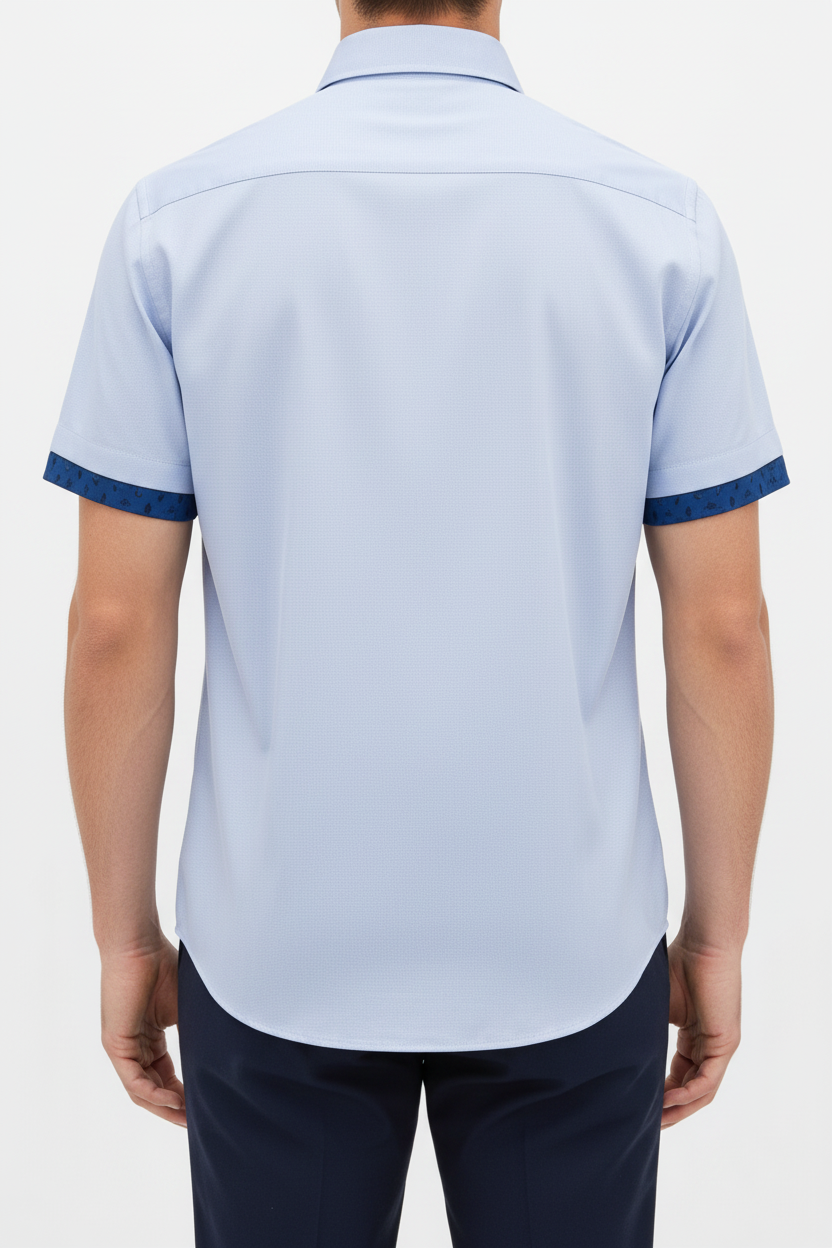 Wam Denim Seldor Blue Short Sleeve Shirt – back view on model