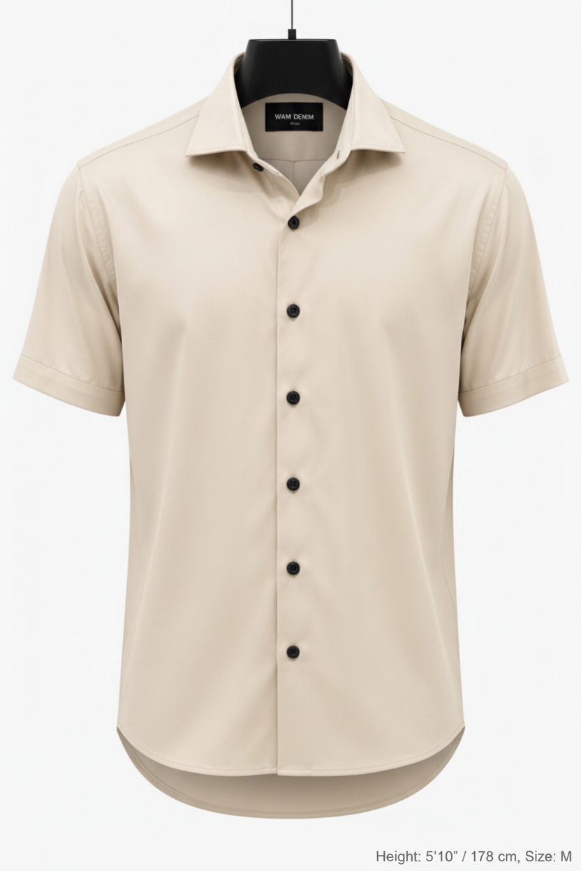 Wam Denim Brylor Beige Short Sleeve Shirt – front hanger view with size label