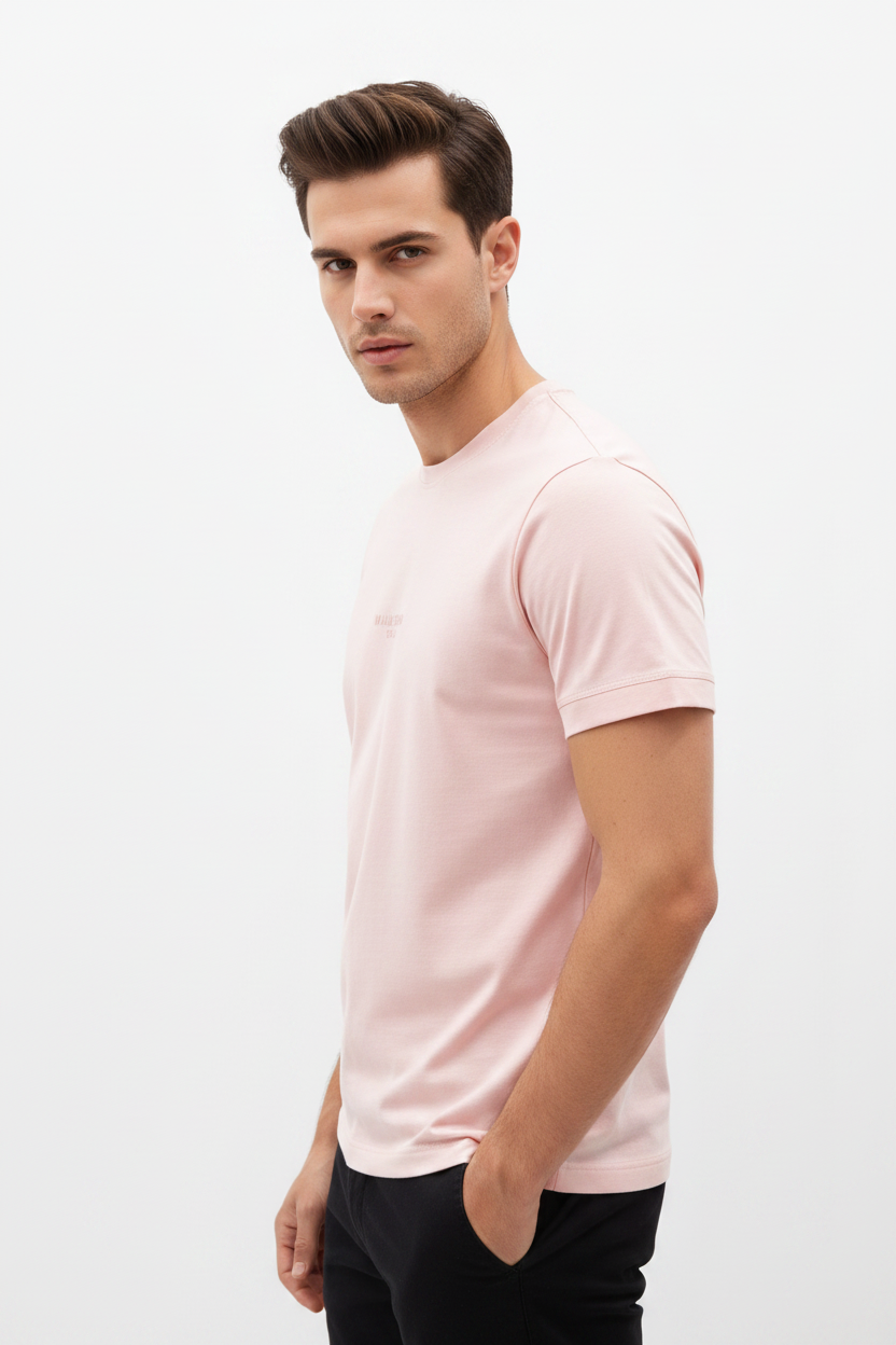 Wam Denim Cromer Light Pink T-shirt – three-quarter view on model