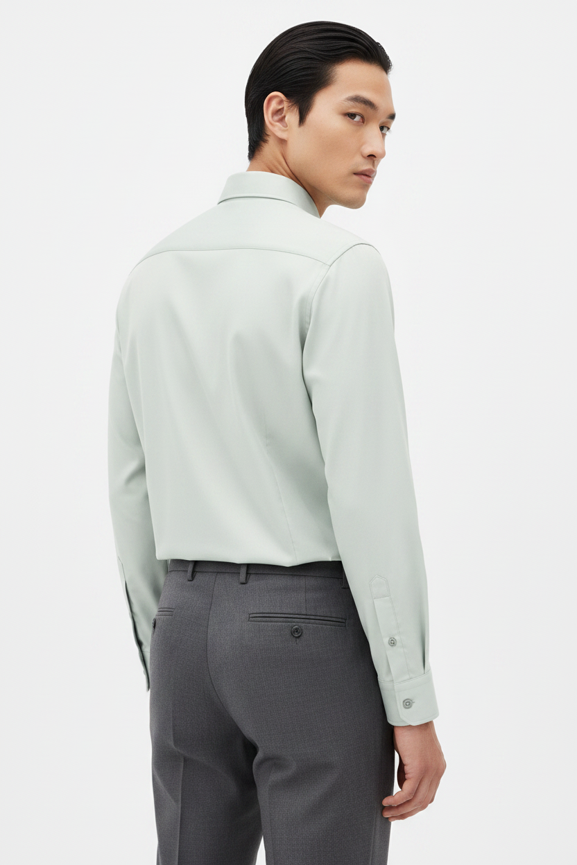 Wam Denim Kalden Light Menthol Long Sleeve Shirt – back view on model