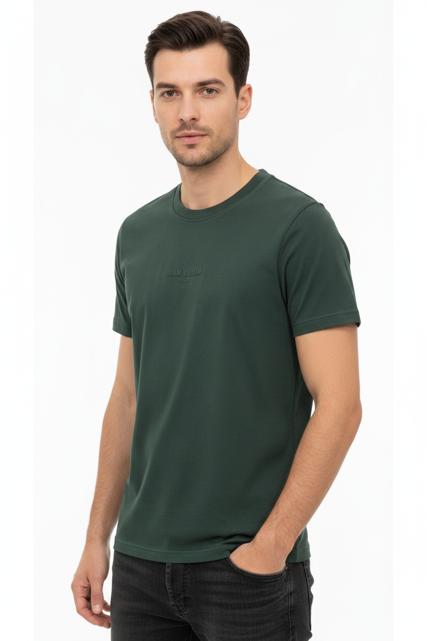 Wam Denim Cromer Dark Green T-shirt – three-quarter view on model