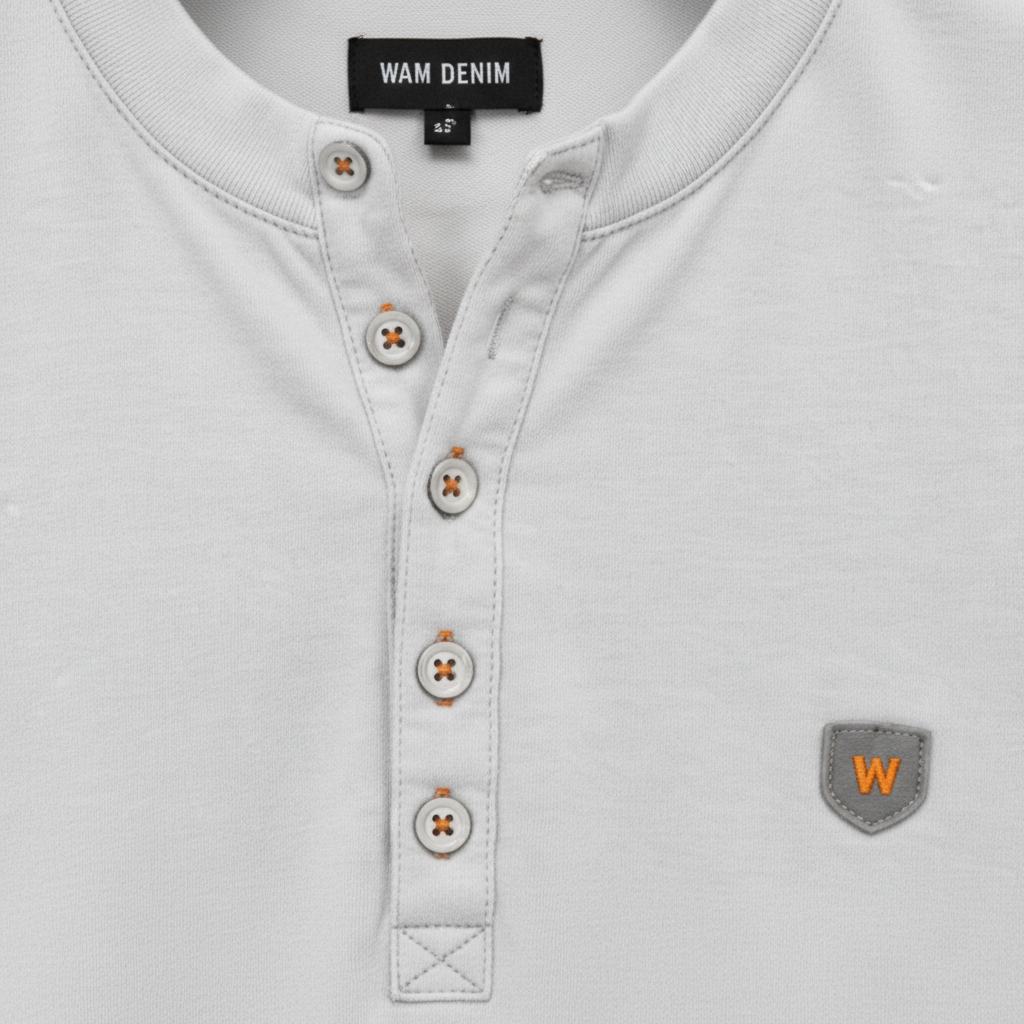 WAM DENIM T-Shirt 79664 Velvet Light Grey - Collar & Button Detail