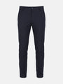 Dark navy men’s chino trousers with slim fit, clean front, and tailored silhouette.