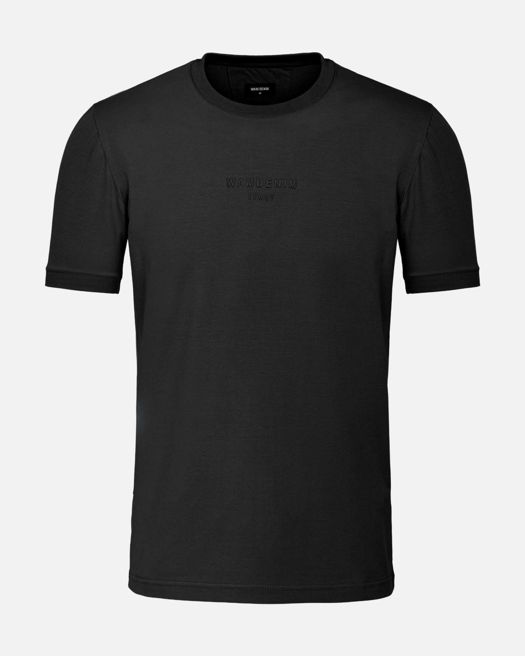 Men’s black crew neck T-shirt with subtle chest logo branding