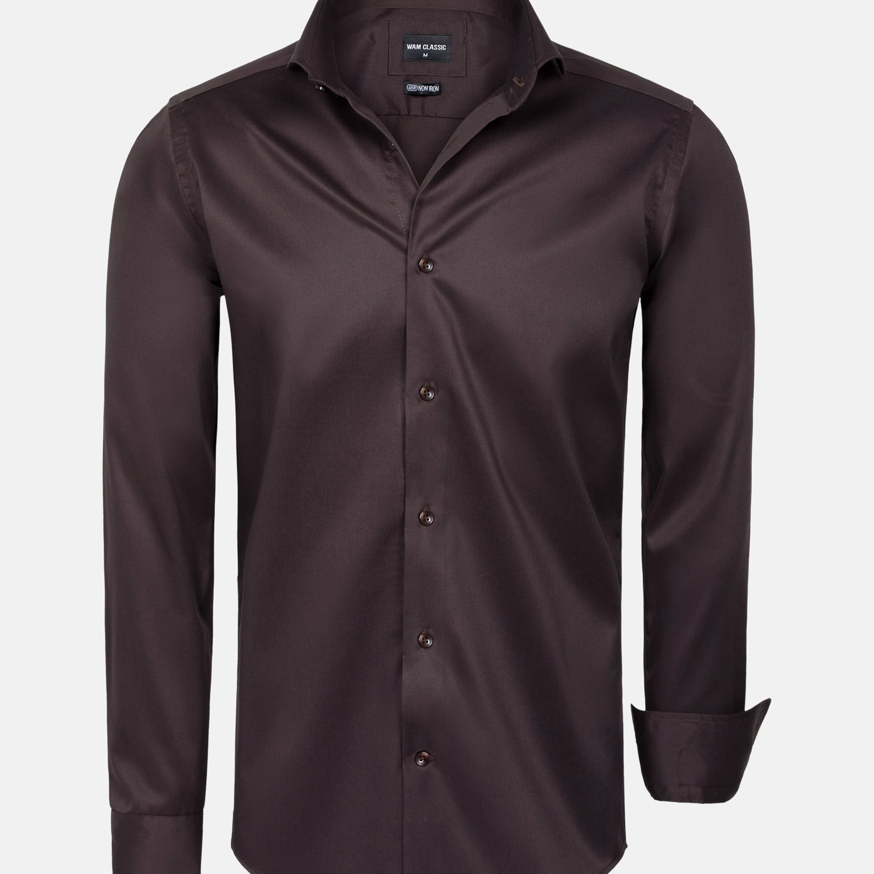 Brown tailored fit men’s shirt with long sleeves and classic collar