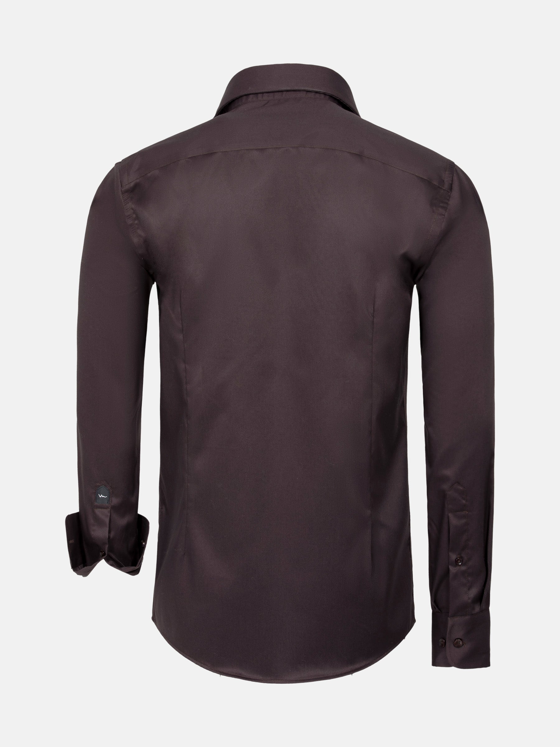 Back view of brown tailored fit men’s shirt with long sleeves