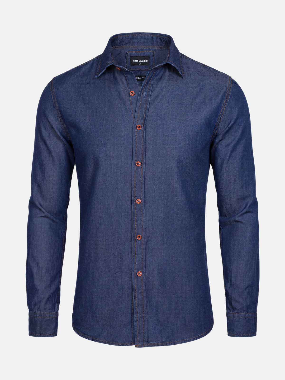 Navy tailored fit men’s shirt with classic collar and long sleeves