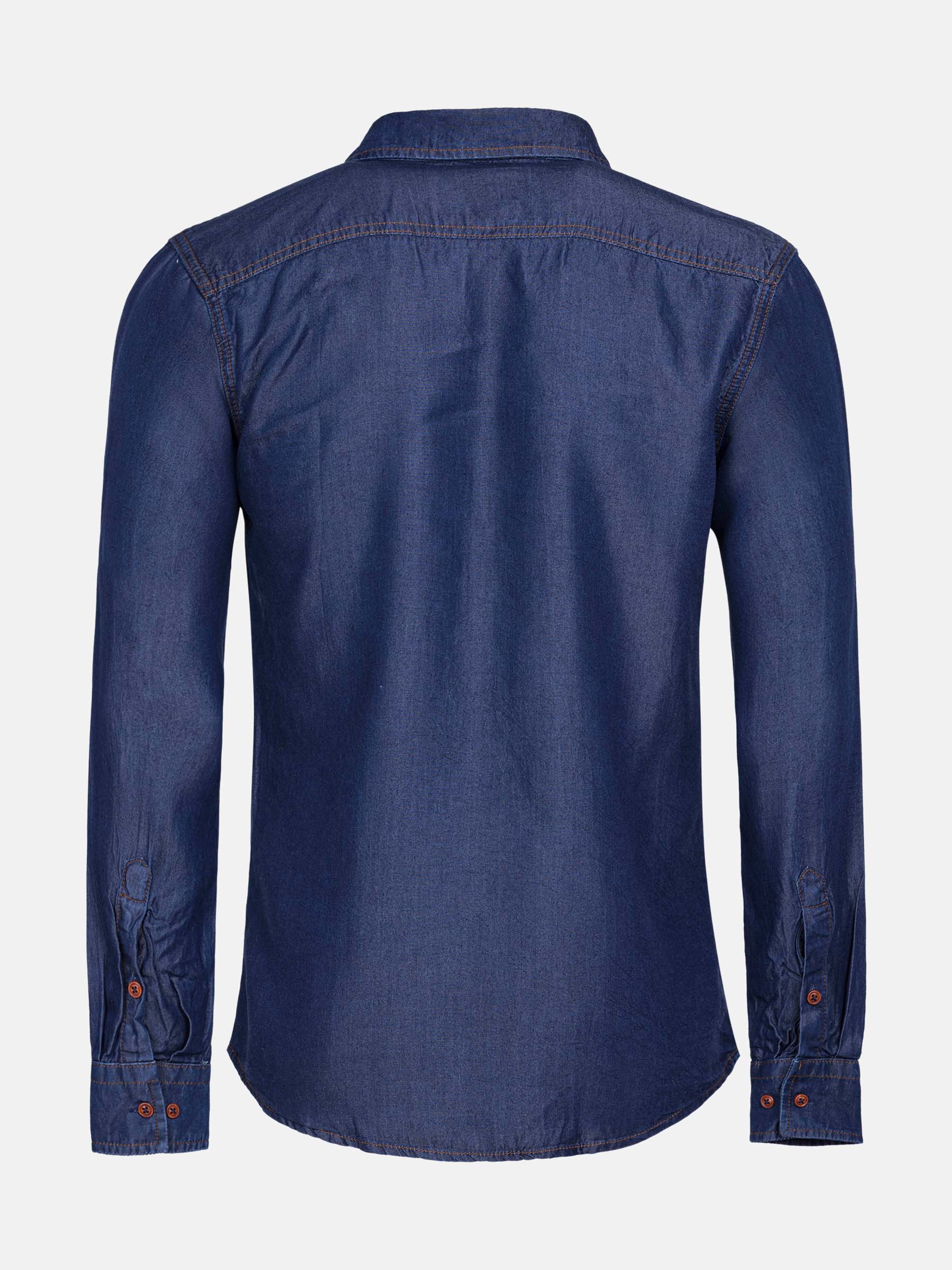 Back view of navy tailored fit men’s shirt with long sleeves