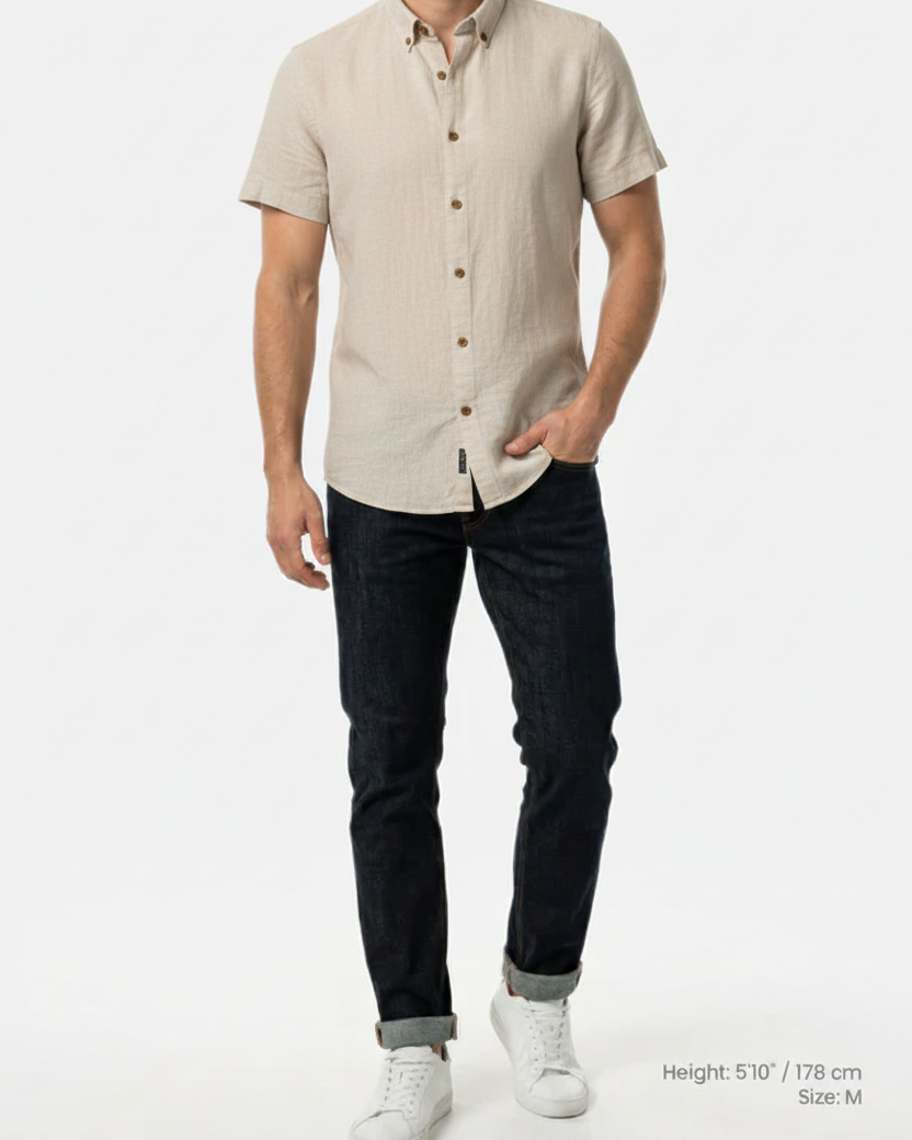 Quarn Beige Shirt – Front on Model
