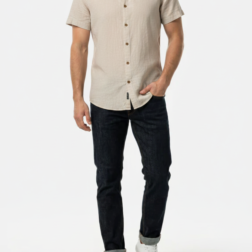 Quarn Beige Shirt – Front on Model