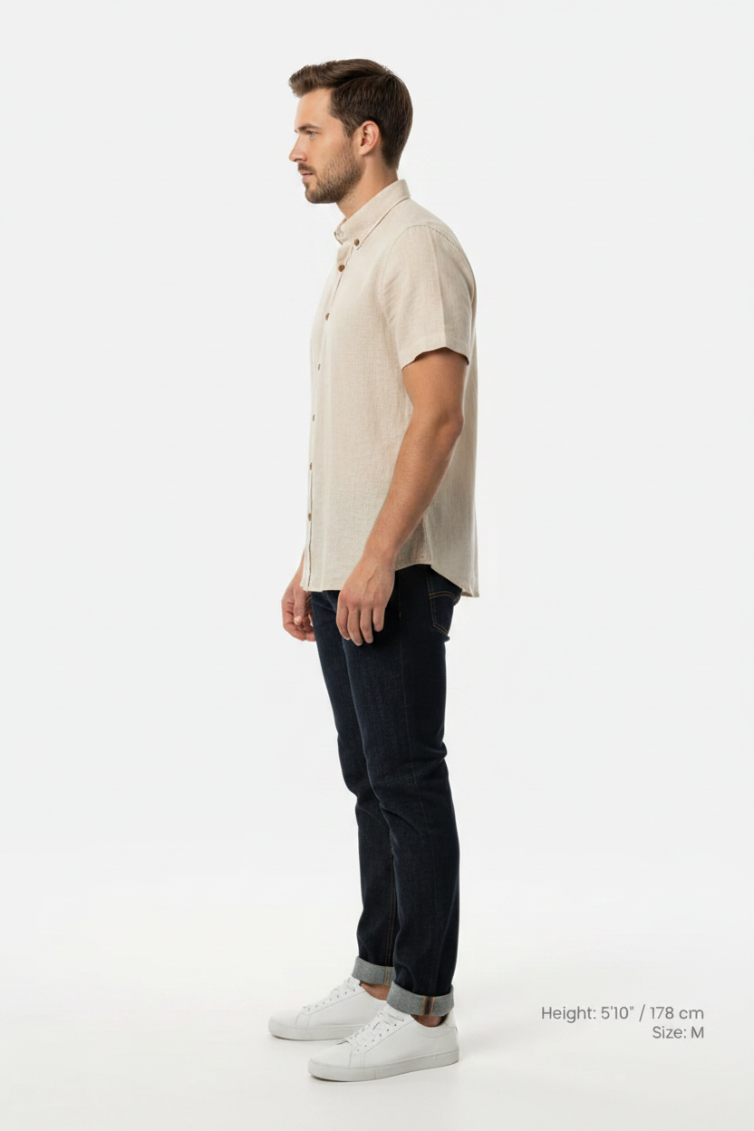 Quarn Beige Shirt – Side on Model