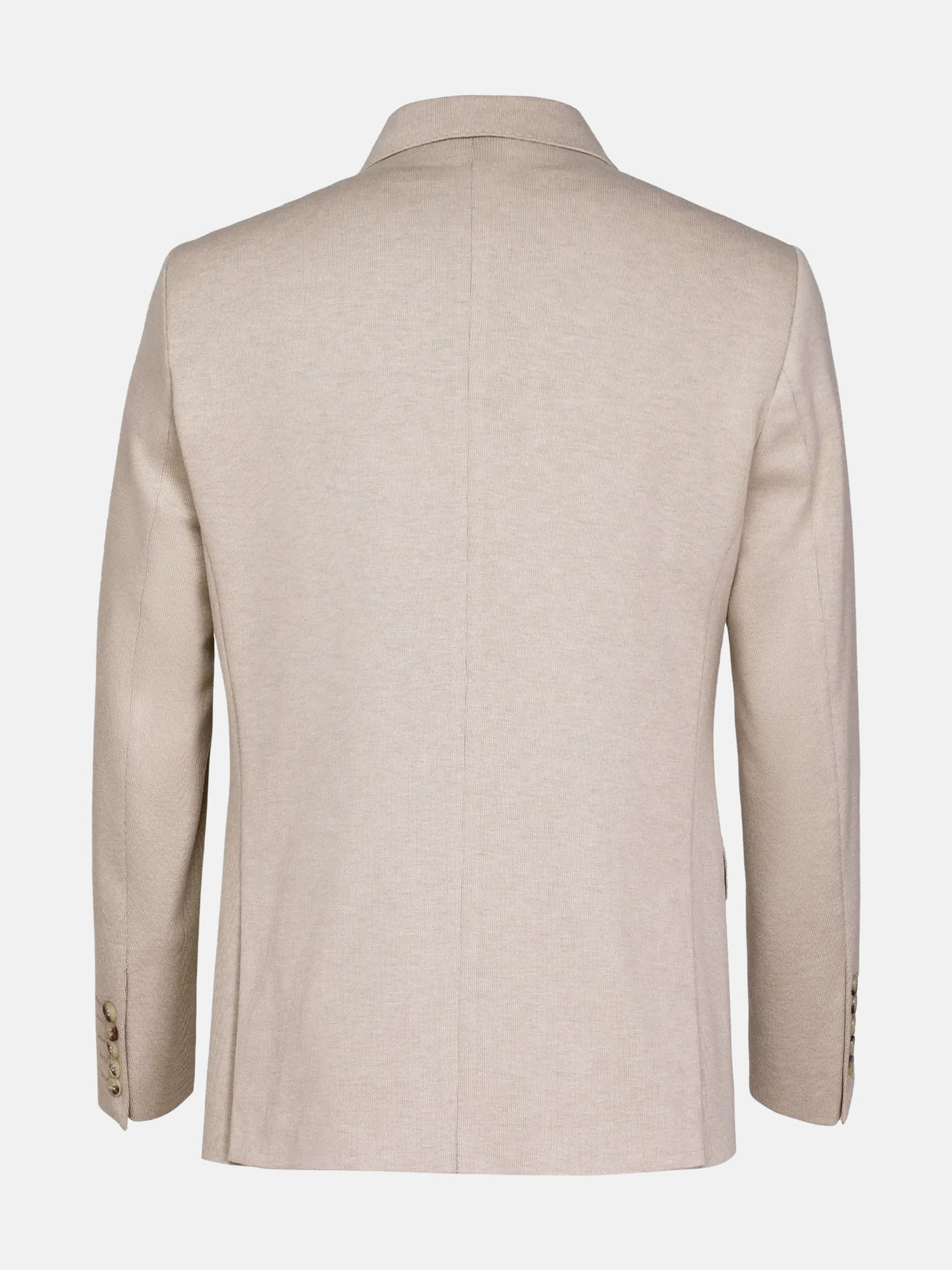 Back view of men’s beige blazer with tailored fit and clean seam detailing