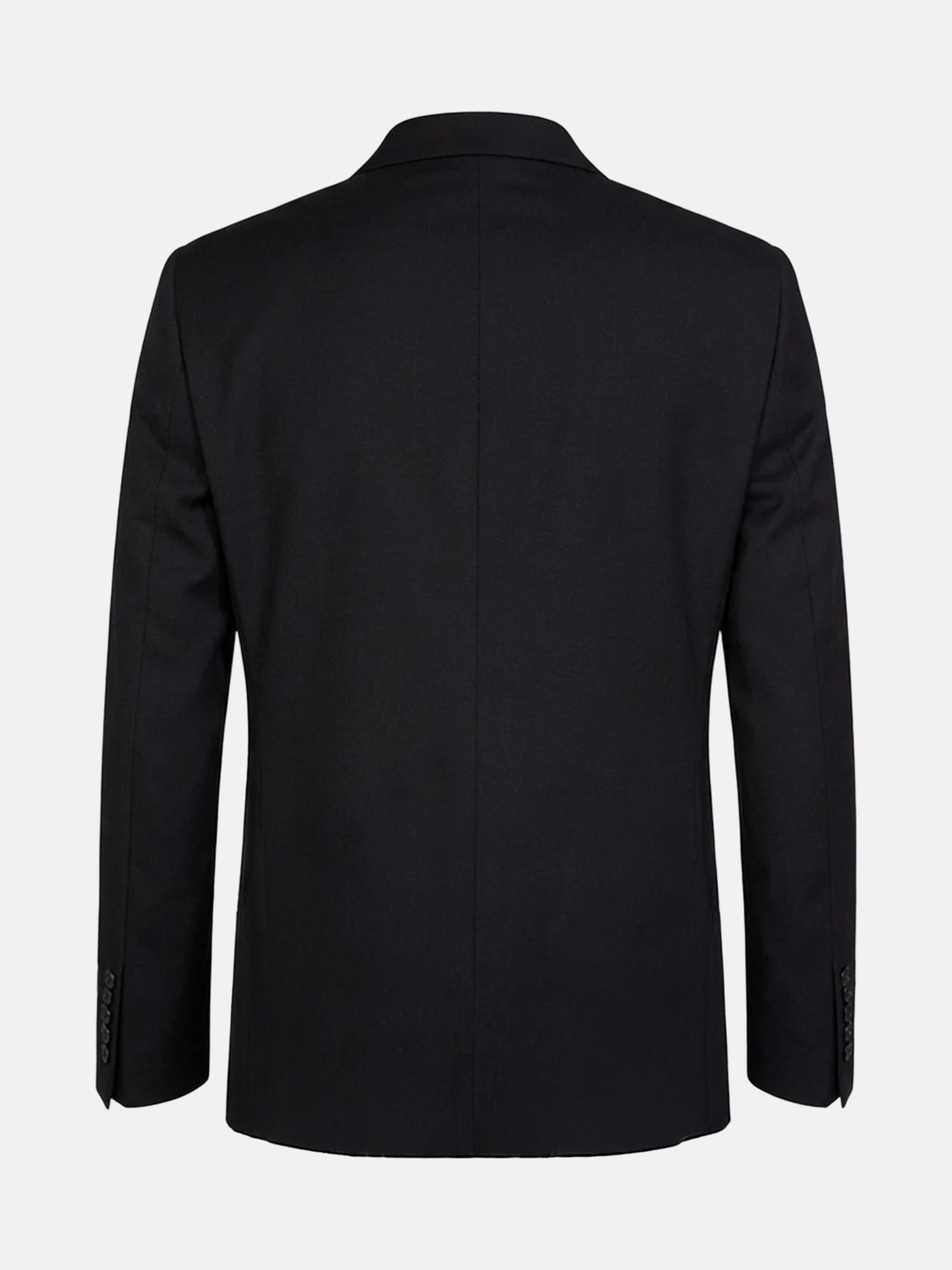 Back view of men’s black suit blazer with tailored fit and clean classic design.