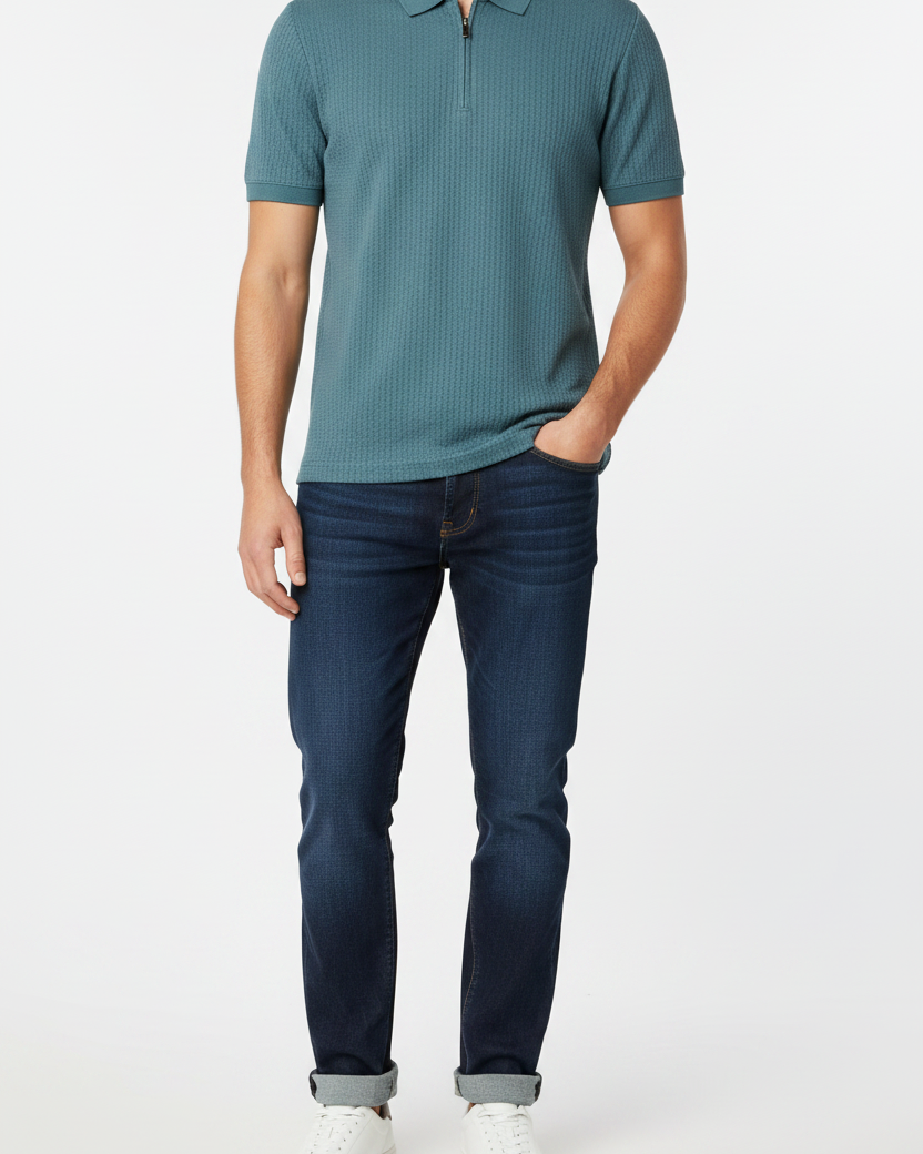 The Linvar Petrol Polo - Model with size info