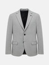 Light grey men's blazer with notch lapel and two-button closure.