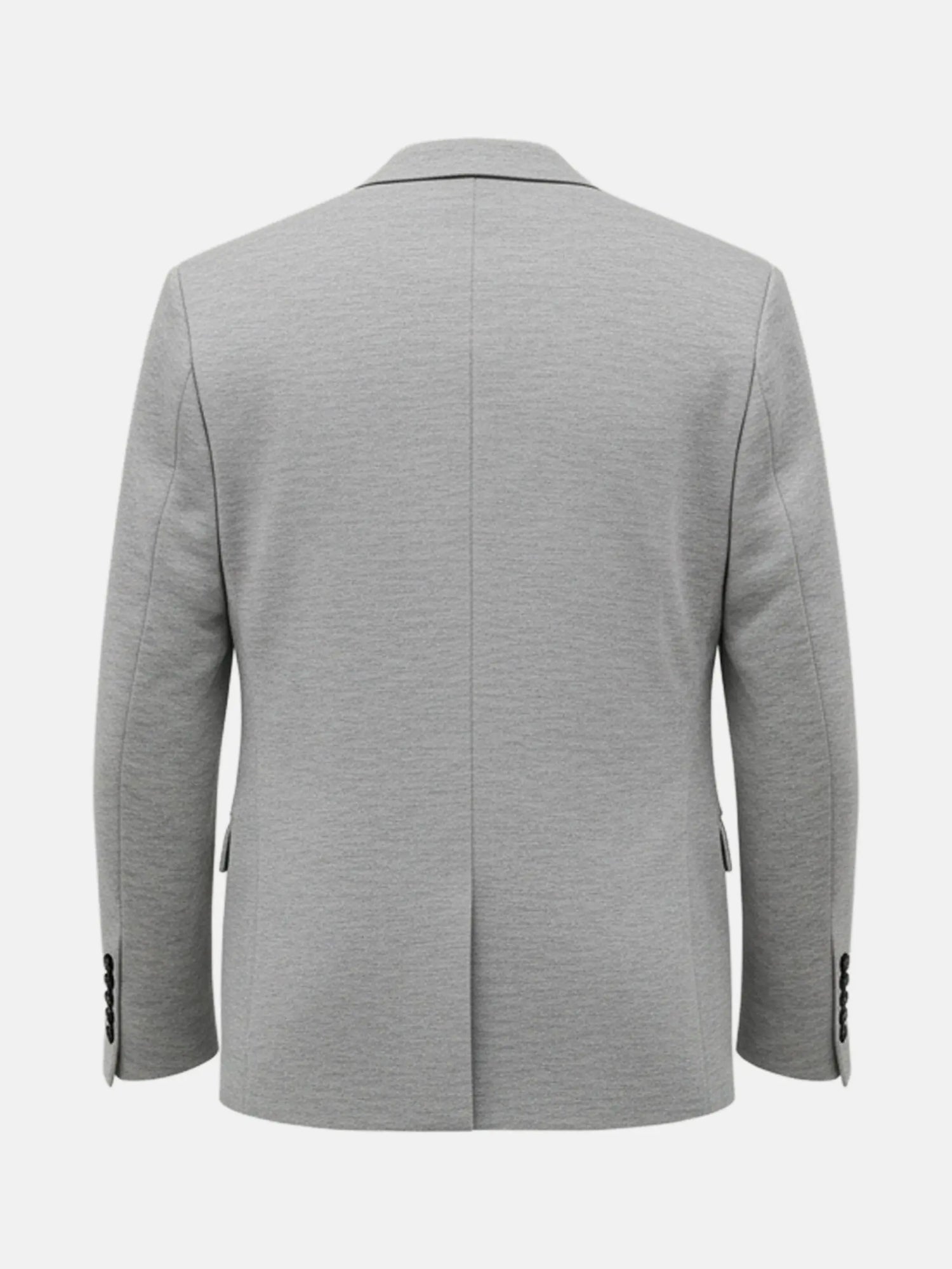 Back view of light grey men’s blazer with classic tailored fit.