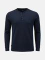 Navy long-sleeve men’s sweater with buttoned neckline, Zest Navy sweater.

