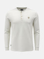 Off-white men’s sweater with long sleeves and buttoned neckline, Zest style.
