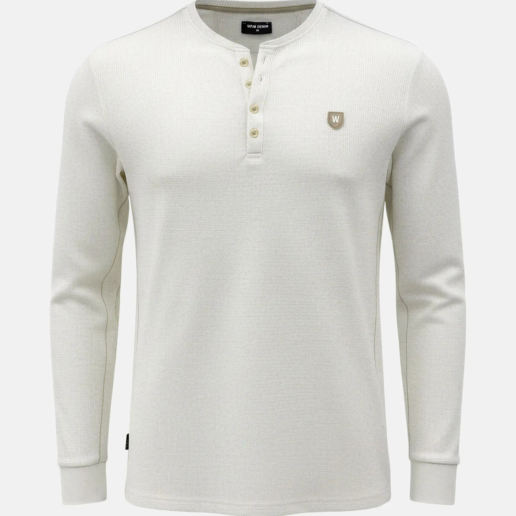 Off-white men’s sweater with long sleeves and buttoned neckline, Zest style.