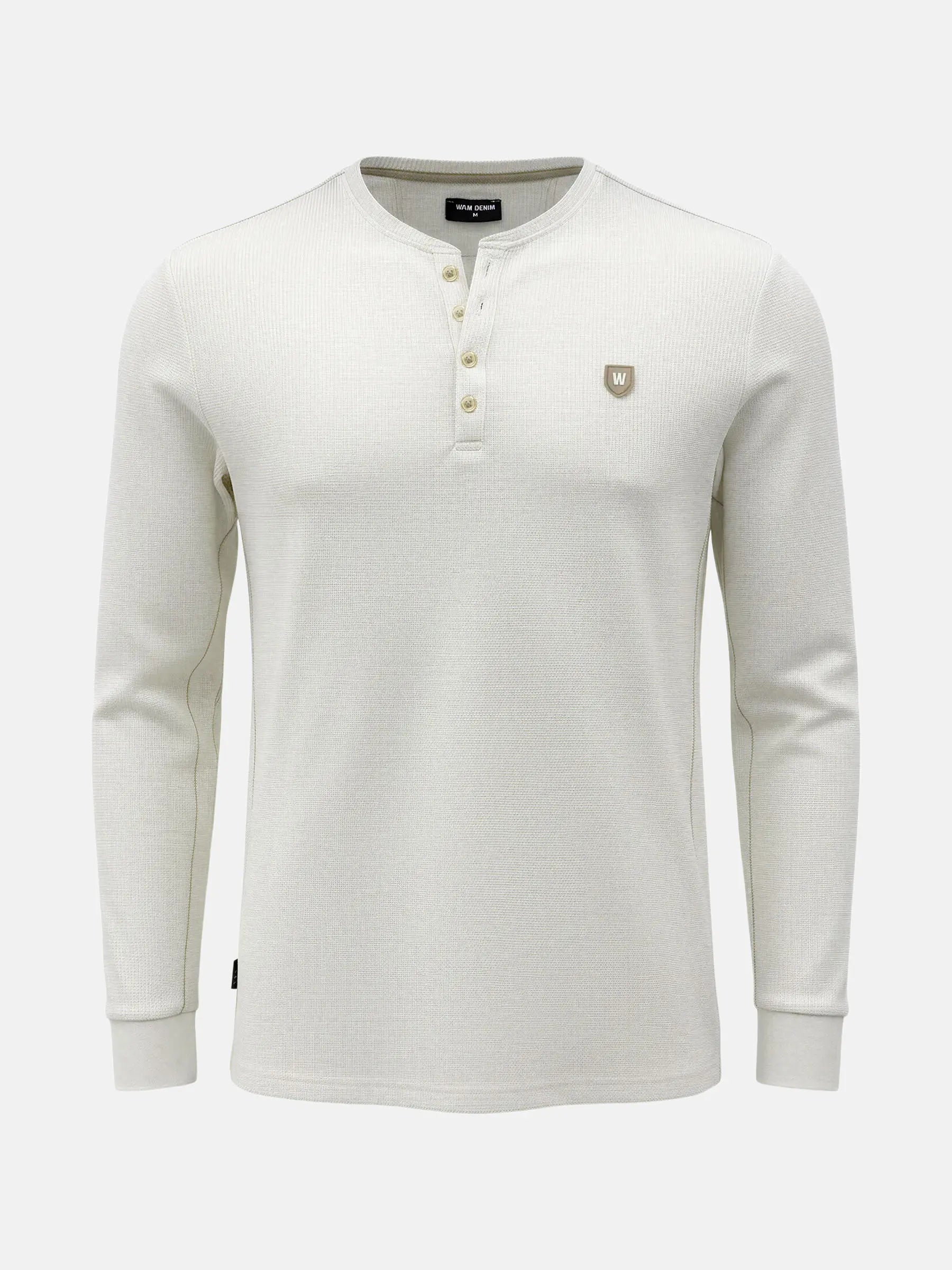 Off-white men’s sweater with long sleeves and buttoned neckline, Zest style.
