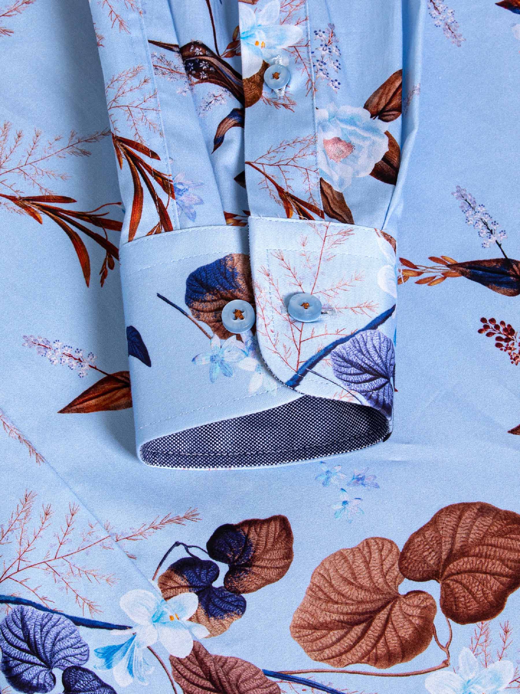  Burano Blue Floral Print Long Sleeve Shirt
