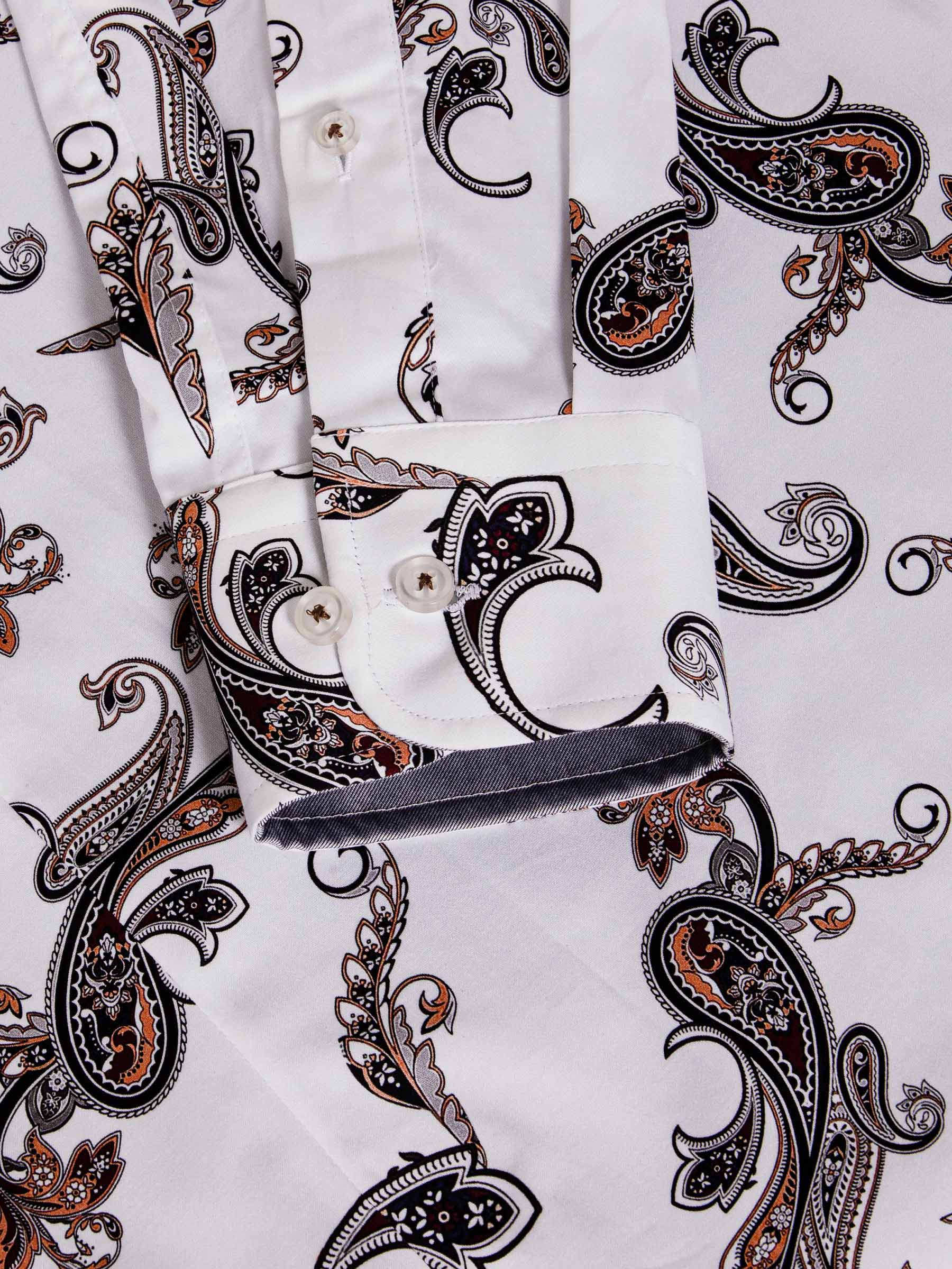 Paisley White Floral Print Long Sleeve Shirt 