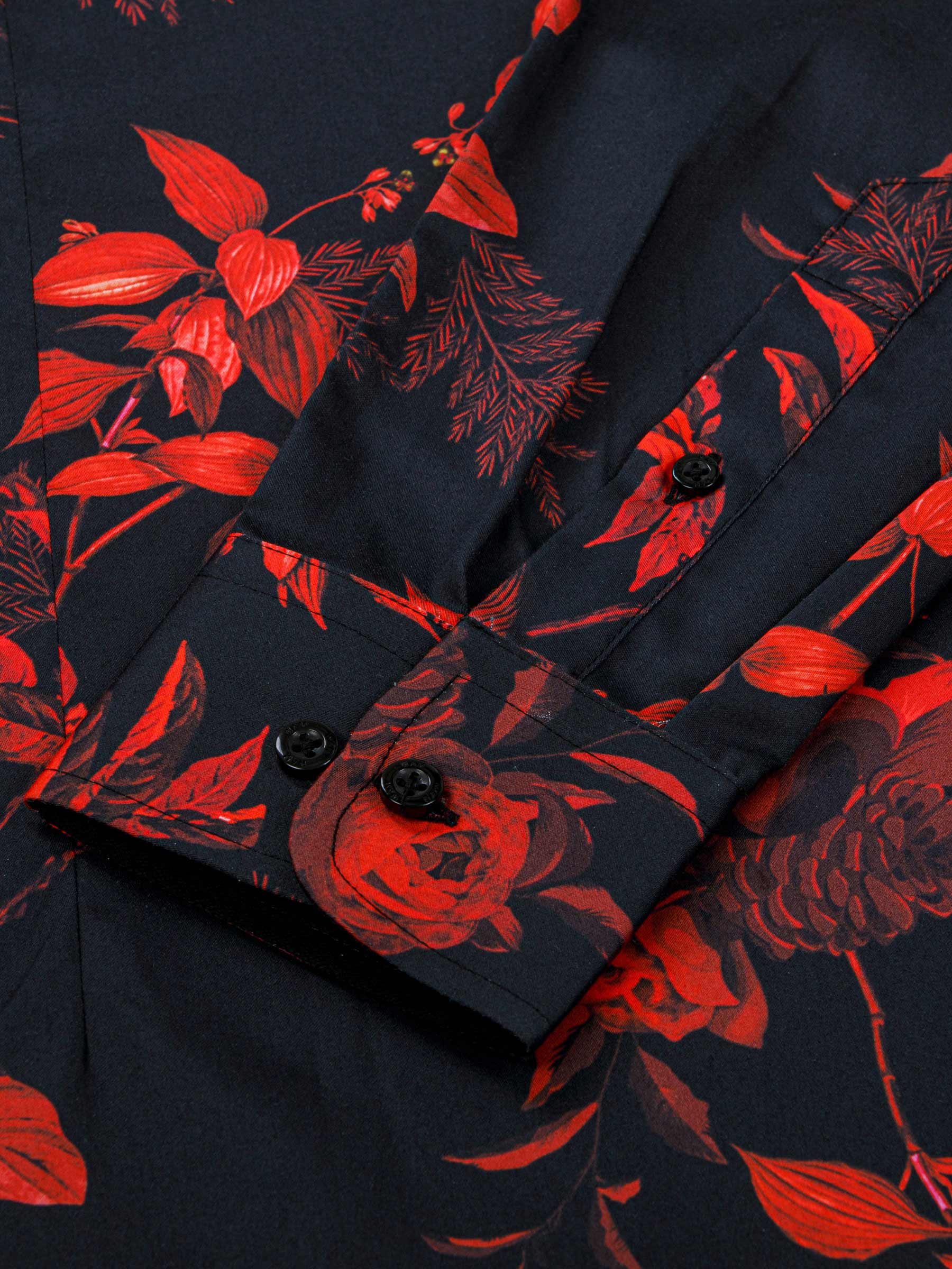 Florence Red Floral Black Long Sleeve Shirt