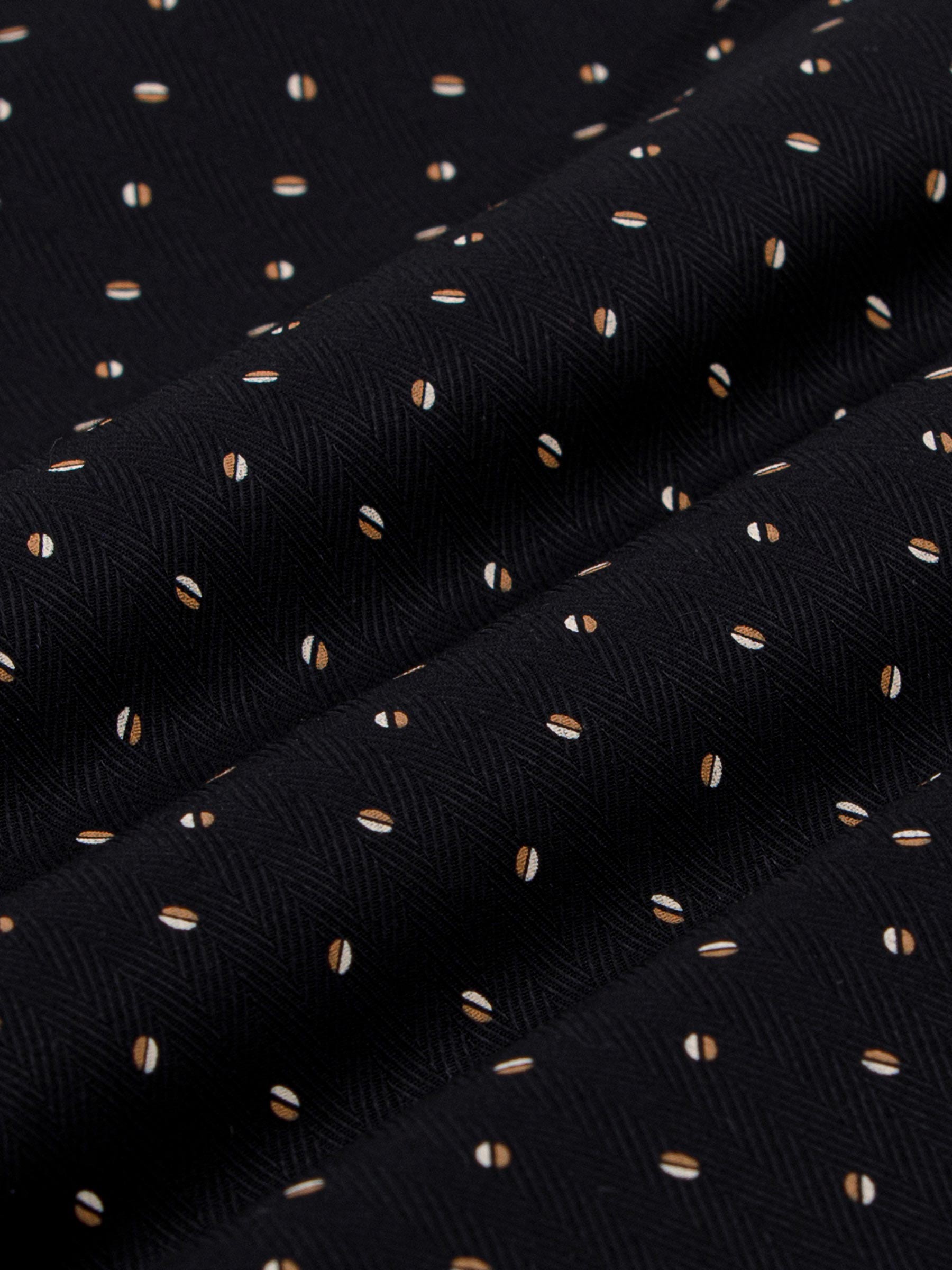Verdantia Coffee Bean Pattern Black Long Sleeve Shirt   