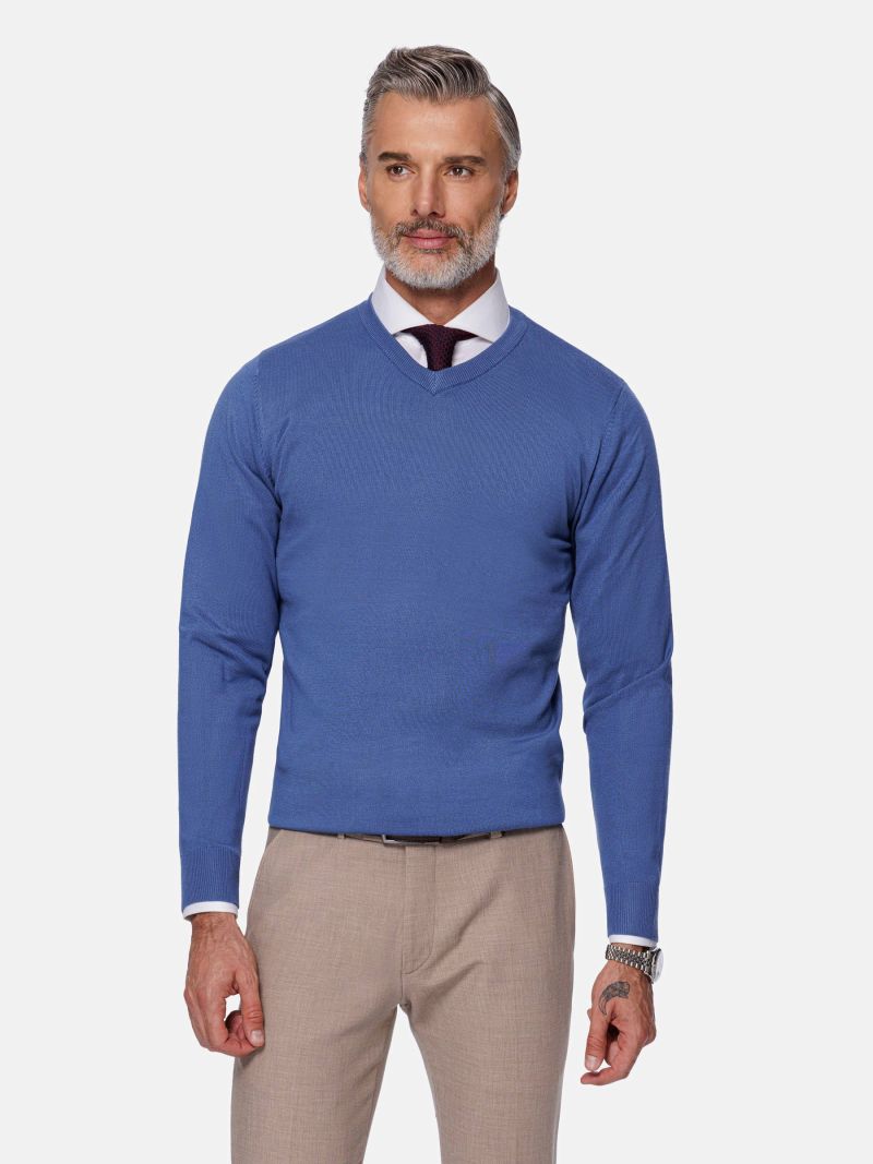 Royal blue V-neck sweater for men - Men's V-neck pullover in royal blue ...
