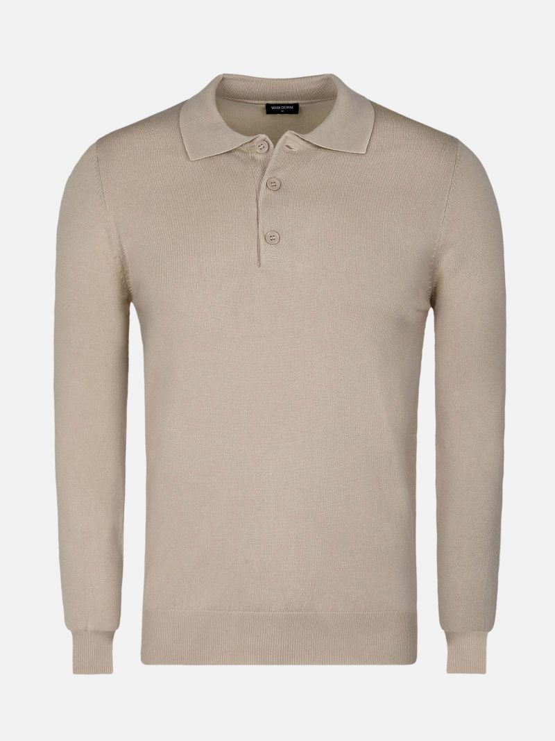 Beige polo sweater - Men's collared sweater - Polo neck beige pullover ...