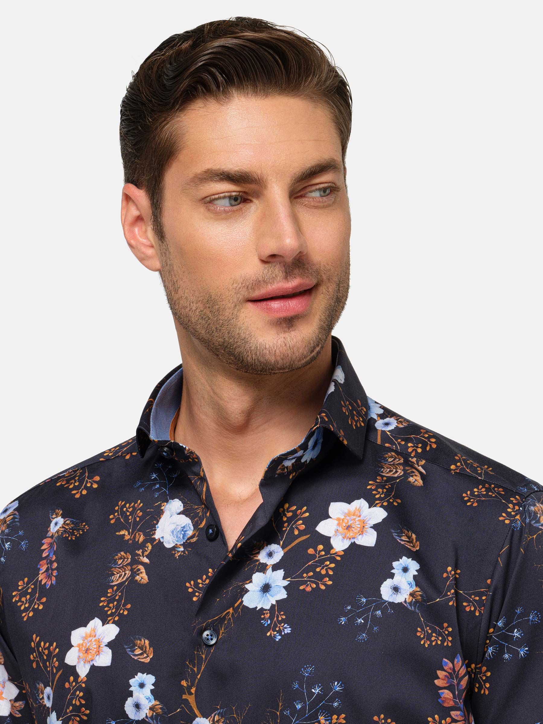 Men's Short Sleeve Navy Floral Print Shirt- Men’s Floral Print Shirt ...