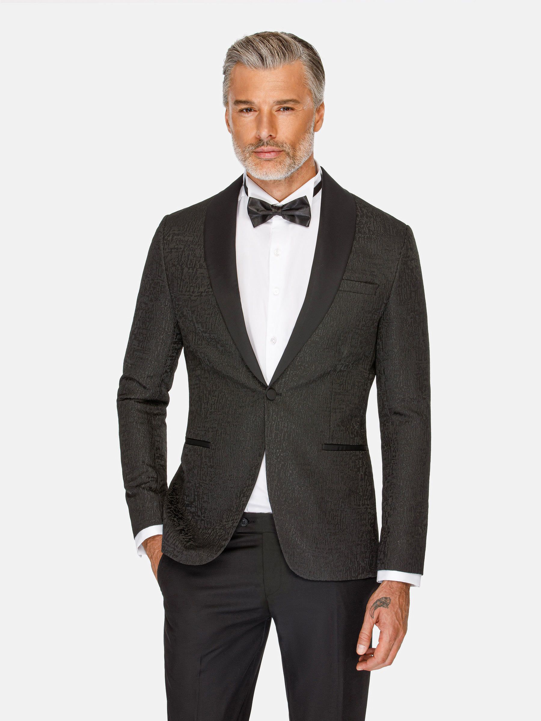 Men's Black Slim Fit Textured Tuxedo-Textured Tuxedo Blazer-Black blazer